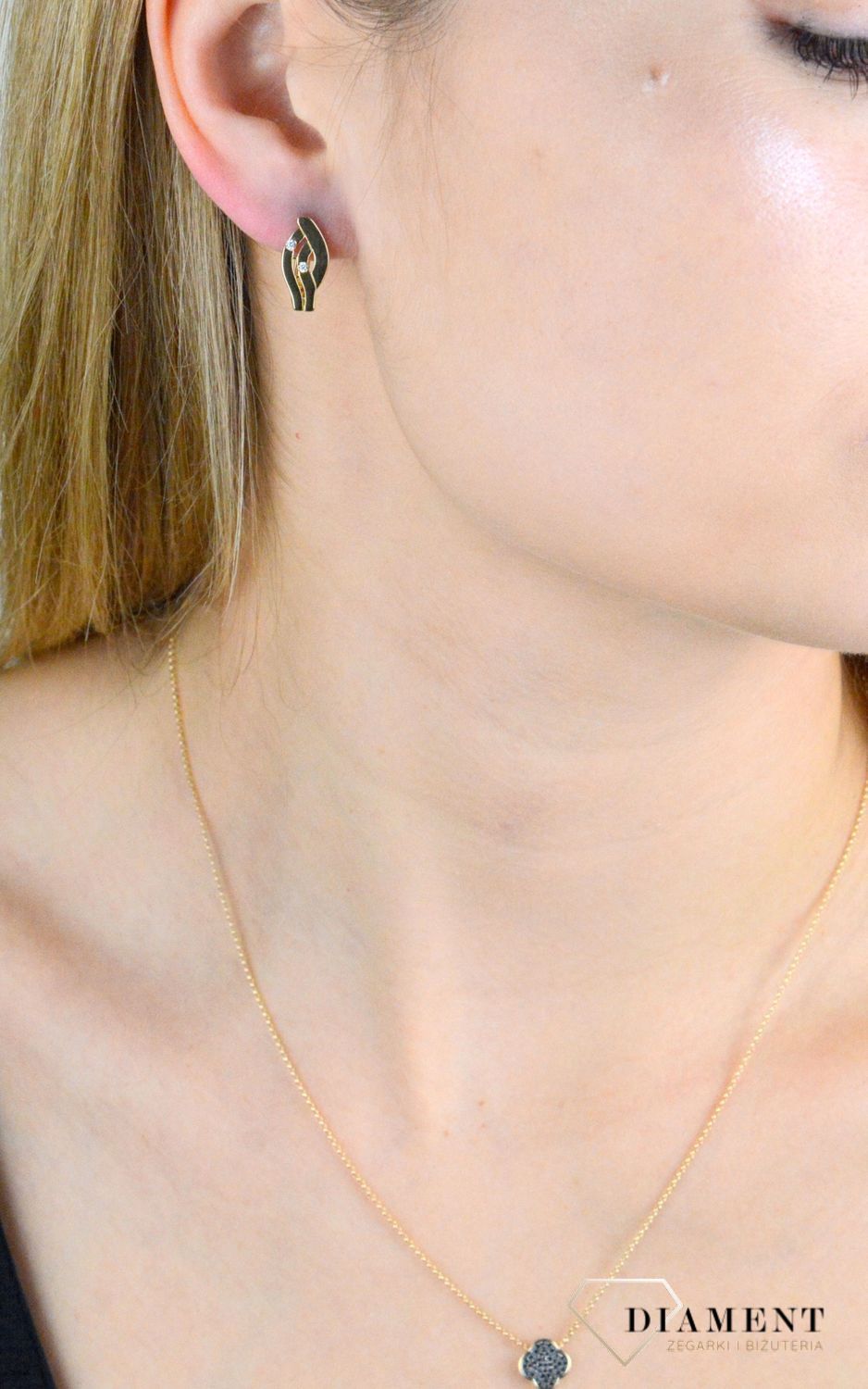 Złote kolczyki damskie 585 gładkie angielskie z cyrkoniami KL 11739 585.jpg